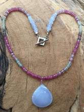 Load image into Gallery viewer, Pink Sapphire Necklace | Green Sapphire | Periwinkle Chalcedony | Ombre Necklace | Gemstone | Bohemian
