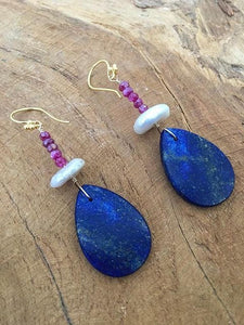 Lapis Lazuli Earrings | Mystic Berry Moonstone | Freshwater Pearl | 24K Gold Vermeil | Gemstone | Bohemian