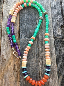 Tigers Eye Necklace | Pave Diamond | Peruvian Pink Opal | Chrysoprase | Amethyst | Carnelian | Turquoise | Bohemian