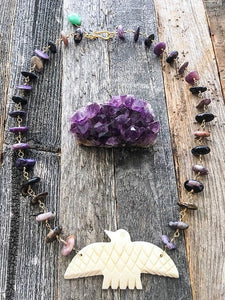 Thunderbird Necklace | Natural Purple Charoite Necklace | Chrysoprase | 24K Gold Vermeil | Bohemian | Tribal