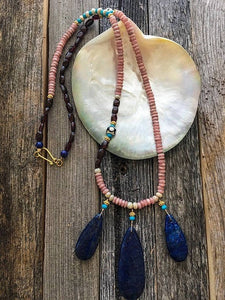 Lapis Lazuli Necklace | Rhodochrosite | Garnet | Turquoise | 24K Gold Vermeil | Bone | Bohemian | Gemstone | Tribal