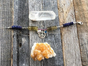 Peace And Love Bracelet | Evil Eye Bracelet | Thai Karen Hill Tribe Silver | Lapis Lazuli | Lemon Quartz