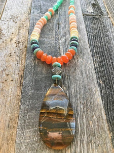 Tigers Eye Necklace | Pave Diamond | Peruvian Pink Opal | Chrysoprase | Amethyst | Carnelian | Turquoise | Bohemian