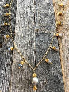 Black Tahitian Pearl Necklace | Labradorite | Turquoise | 24K Gold Vermeil | Bohemian | Gemstone