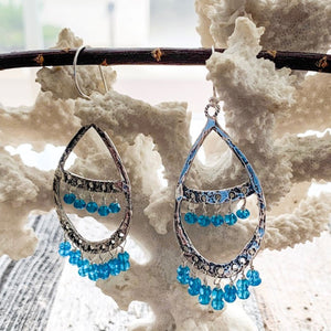 Apatite Chandelier Earrings | Sterling Silver | Artisan | Bohemian Beach Style | Blue Gemstones