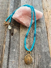 Load image into Gallery viewer, Release Worry Necklace | Bronze | Sleeping Beauty Turquoise | Apatite | Moonstone | Gemstone Necklace
