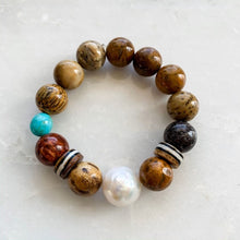 Load image into Gallery viewer, Baroque Freshwater Pearl Bracelet | Australian Jasper | Kingman Turquoise | African Trade Beads | Stack Bracelet
