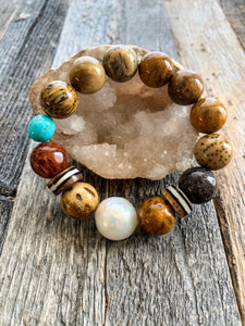 Baroque Freshwater Pearl Bracelet | Australian Jasper | Kingman Turquoise | African Trade Beads | Stack Bracelet