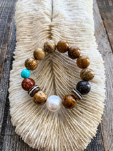 Load image into Gallery viewer, Baroque Freshwater Pearl Bracelet | Australian Jasper | Kingman Turquoise | African Trade Beads | Stack Bracelet
