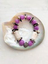 Load image into Gallery viewer, Pave Diamond Bracelet | Bamboo Coral | Purple Phosphosiderite | African Trade Beads | Beach Chic
