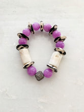 Load image into Gallery viewer, Pave Diamond Bracelet | Bamboo Coral | Purple Phosphosiderite | African Trade Beads | Beach Chic
