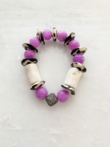 Pave Diamond Bracelet | Bamboo Coral | Purple Phosphosiderite | African Trade Beads | Beach Chic