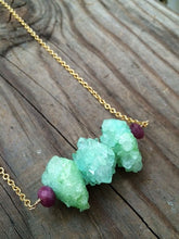 Load image into Gallery viewer, Green Apple Druzy Necklace / Ruby Necklace/ Bohemian Necklace / Gold Chain Necklace / SALE
