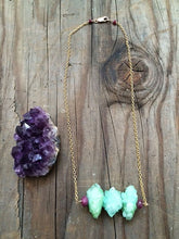 Load image into Gallery viewer, Green Apple Druzy Necklace / Ruby Necklace/ Bohemian Necklace / Gold Chain Necklace / SALE
