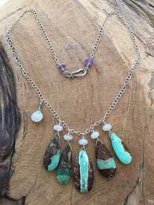 Chrysoprase Necklace | Pearl Chalcedony | Amethyst | Sterling Silver | Bohemian | Gemstone Necklace