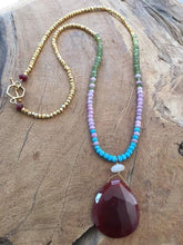 Load image into Gallery viewer, Carnelian Necklace | Arizona Sleeping Beauty Turquoise | Green Garnet | Mystic Sapphire | Ombre Necklace
