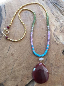 Carnelian Necklace | Arizona Sleeping Beauty Turquoise | Green Garnet | Mystic Sapphire | Ombre Necklace