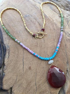 Carnelian Necklace | Arizona Sleeping Beauty Turquoise | Green Garnet | Mystic Sapphire | Ombre Necklace
