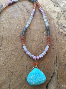 Sleeping Beauty Turquoise Necklace | Moonstone Necklace | Pink Mystic Sapphire Necklace | Bohemian Necklace | Gemstone Necklace
