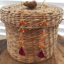 Load image into Gallery viewer, Deep Pink Corundum Earrings | Carnelian Earrings | 24K Gold Vermeil Earrings | Bohemian | Gemstone
