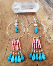 Load image into Gallery viewer, Coral Branch Earrings | Blue Moon Turquoise | Moonstone | Pearl Chalcedony | Bohemian | Gemstone
