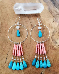 Coral Branch Earrings | Blue Moon Turquoise | Moonstone | Pearl Chalcedony | Bohemian | Gemstone
