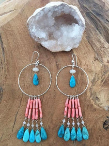 Coral Branch Earrings | Blue Moon Turquoise | Moonstone | Pearl Chalcedony | Bohemian | Gemstone
