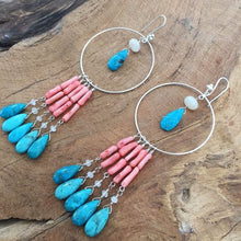 Load image into Gallery viewer, Coral Branch Earrings | Blue Moon Turquoise | Moonstone | Pearl Chalcedony | Bohemian | Gemstone
