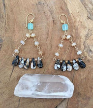 Load image into Gallery viewer, Chalcedony Earrings | Obsidian Earrings | Mystic Citrine Earrings | Chandelier Earrings | 24K Gold Vermeil | Gemstone Earrings
