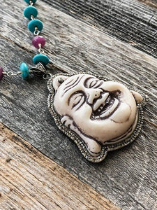 Happy Buddha Necklace | Pave Diamond | Turquoise | Ruby | Labradorite | Bohemian | Gemstone | Sterling Silver