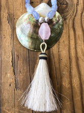 Load image into Gallery viewer, Periwinkle Chalcedony Necklace | Rose Quartz | Baroque Freshwater Pearl | Tassel | Long Necklace | Bohemian | Gemstone

