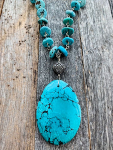 Sleeping Beauty Turquoise Necklace | Hubei Turquoise | Pave Diamond | Sterling Silver | Wire Wrapped