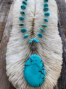 Sleeping Beauty Turquoise Necklace | Hubei Turquoise | Pave Diamond | Sterling Silver | Wire Wrapped