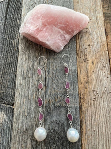 Pink Tourmaline Earrings | Baroque Freshwater Pearl | Sterling Silver | Beach Style | Pink Stone | Gemstone