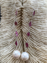 Load image into Gallery viewer, Pink Tourmaline Earrings | Baroque Freshwater Pearl | Sterling Silver | Beach Style | Pink Stone | Gemstone
