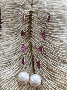 Pink Tourmaline Earrings | Baroque Freshwater Pearl | Sterling Silver | Beach Style | Pink Stone | Gemstone