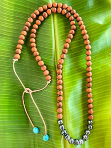 Tahitian Pearl Necklace | Sandalwood | Kingman Turquoise | Greek Leather | Long Necklace | Beach Style