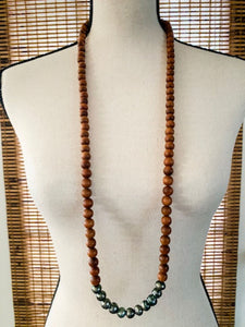 Tahitian Pearl Necklace | Sandalwood | Kingman Turquoise | Greek Leather | Long Necklace | Beach Style