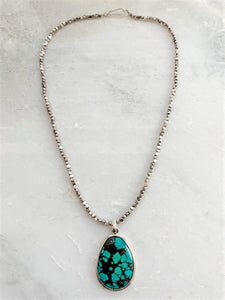 Hubei Turquoise Necklace | Thai Silver | Matrix Turquoise | Bohemian Necklace | Tribal Necklace | Gemstone