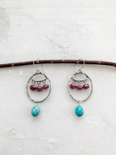 Load image into Gallery viewer, Kingman Turquoise Earrings | Mystic Moonstone | Sterling Silver Hoop Earrings | Beach Style | Bohemian

