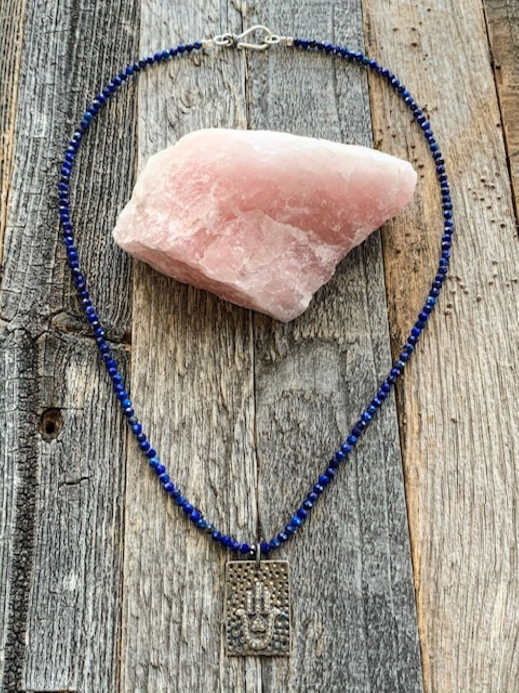 Pave Diamond Hamsa Necklace | Lapis Lazuli | Sterling Silver | Gemstone Necklace | Bohemian