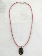 Load image into Gallery viewer, Pave Diamond Cross Necklace | Pink Tourmaline | Oxidized Black Matte Sterling Silver | Artisan

