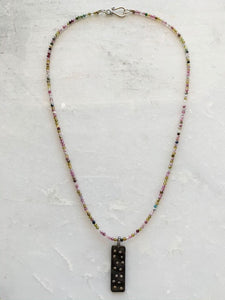 Pave Diamond Constellation Necklace | Rainbow Tourmaline | Oxidized Black Matte Sterling Silver | Bohemian