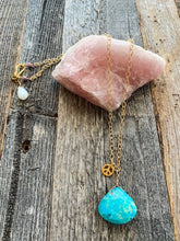 Load image into Gallery viewer, Sleeping Beauty Turquoise Necklace | Peace Charm Necklace | 24K Gold Vermeil | Gemstone | Bohemian | Beach Style
