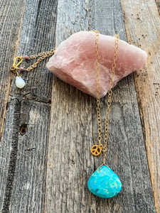 Sleeping Beauty Turquoise Necklace | Peace Charm Necklace | 24K Gold Vermeil | Gemstone | Bohemian | Beach Style