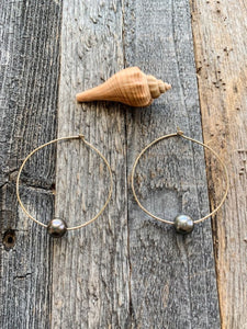 Genuine Tahitian Pearl Hoop Earrings | Gold Filled | Large Hoops | Exotic | Bohemian | Beach Style