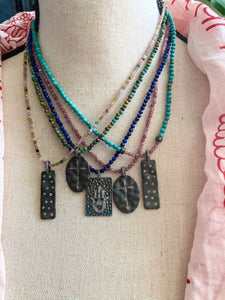 Pave Diamond Cross Necklace | Pink Tourmaline | Oxidized Black Matte Sterling Silver | Artisan