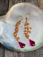 Load image into Gallery viewer, Deep Pink Corundum Earrings | Carnelian Earrings | 24K Gold Vermeil Earrings | Bohemian | Gemstone
