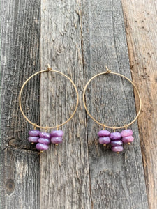 Purple Lilac Moonstone Earrings | 24K Gold Filled Hoop Earrings | Gemstone | Bohemian | Beach Style
