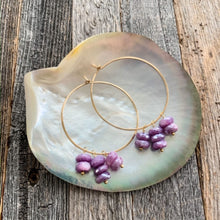 Load image into Gallery viewer, Purple Lilac Moonstone Earrings | 24K Gold Filled Hoop Earrings | Gemstone | Bohemian | Beach Style
